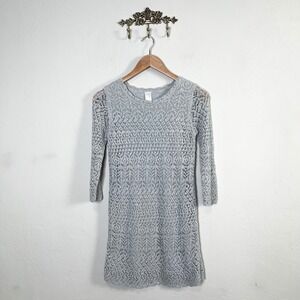 Cat & Jack Gray Sparkle Crochet Knit Dress Size XL (14/16) 3/4 Sleeve Party